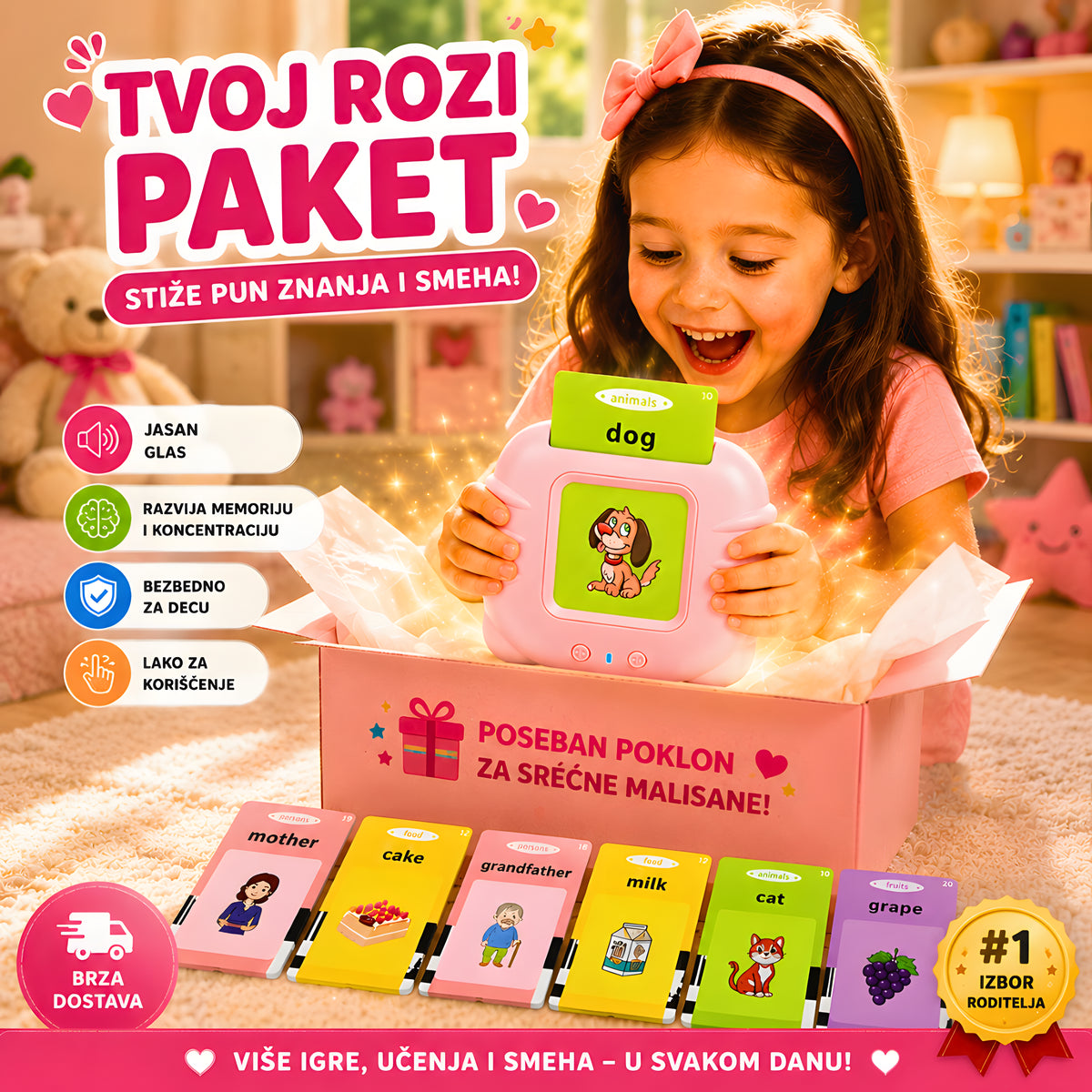 Dete vežba engleski rečnik uz kartice pametnice